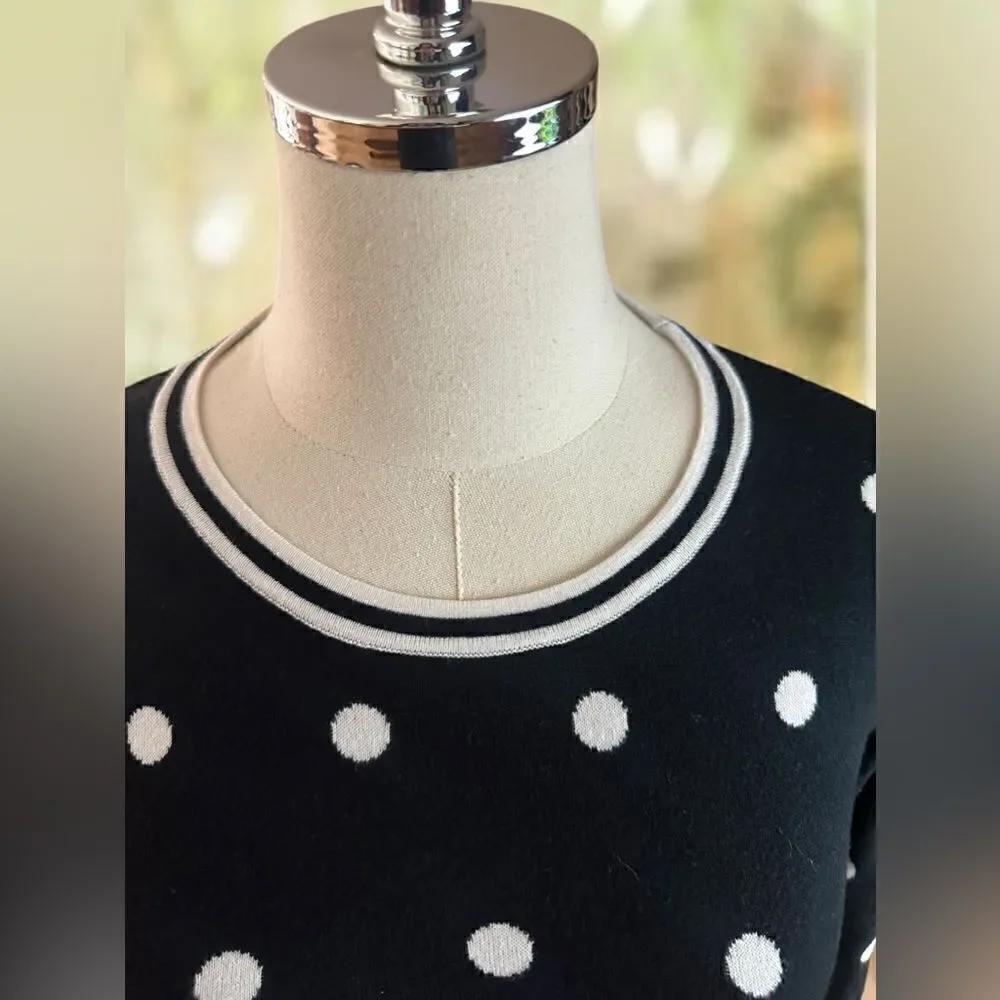 J. Crew Crewneck Pullover Sweater Jumper in Black Ivory Polka Dot Size S